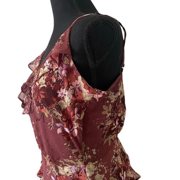 Dress Forum Womens Feminine Ruffle Tiered Dress Wine Size Large - Picture 4 of 12